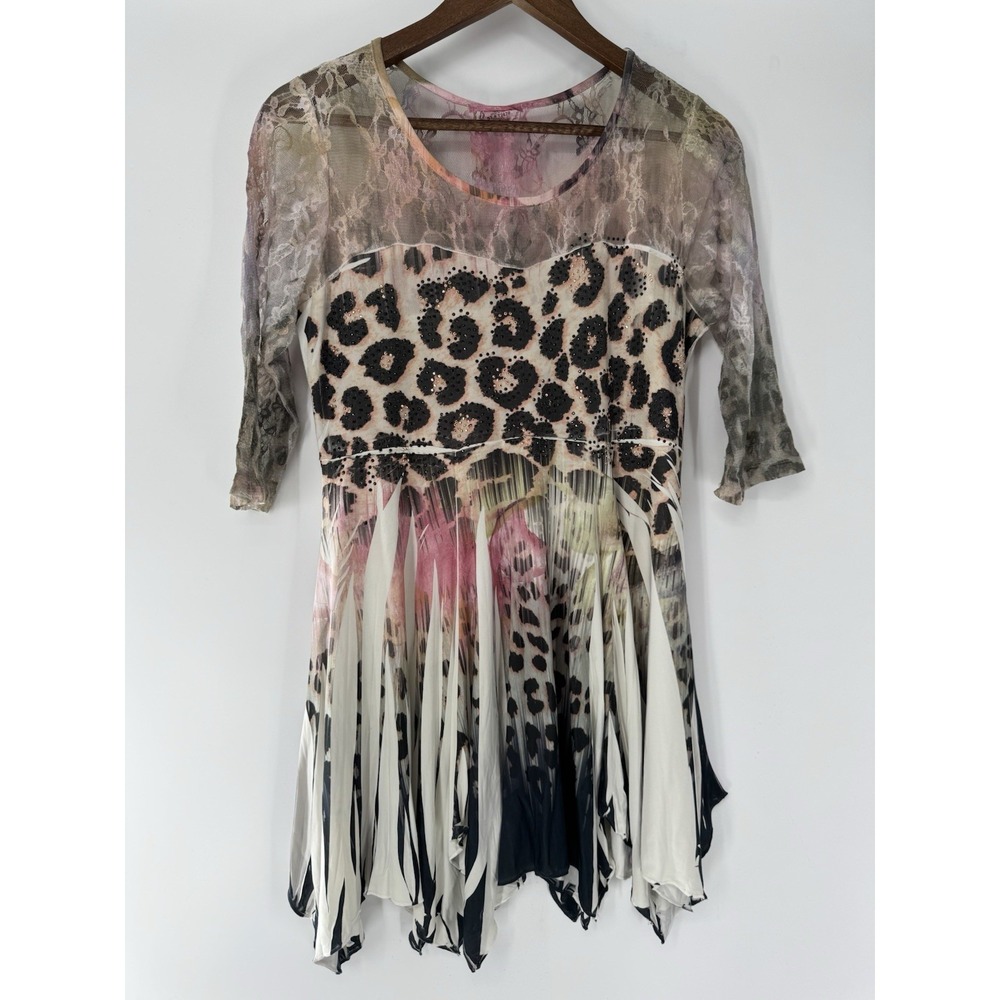 Pretty Woman XL Asymmetrical Multicolor Fairy‎ y2k sheer lace Cheetah burn out
